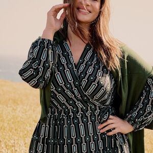 Lane Bryant Black and Blue Geometric Dress